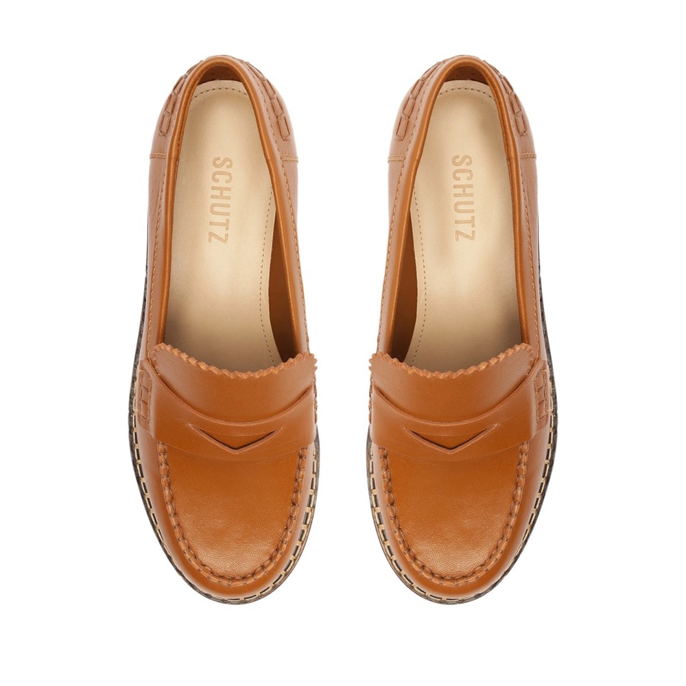 Schutz Tan Christie Nappa Leather Flat Loafers *New w/Box